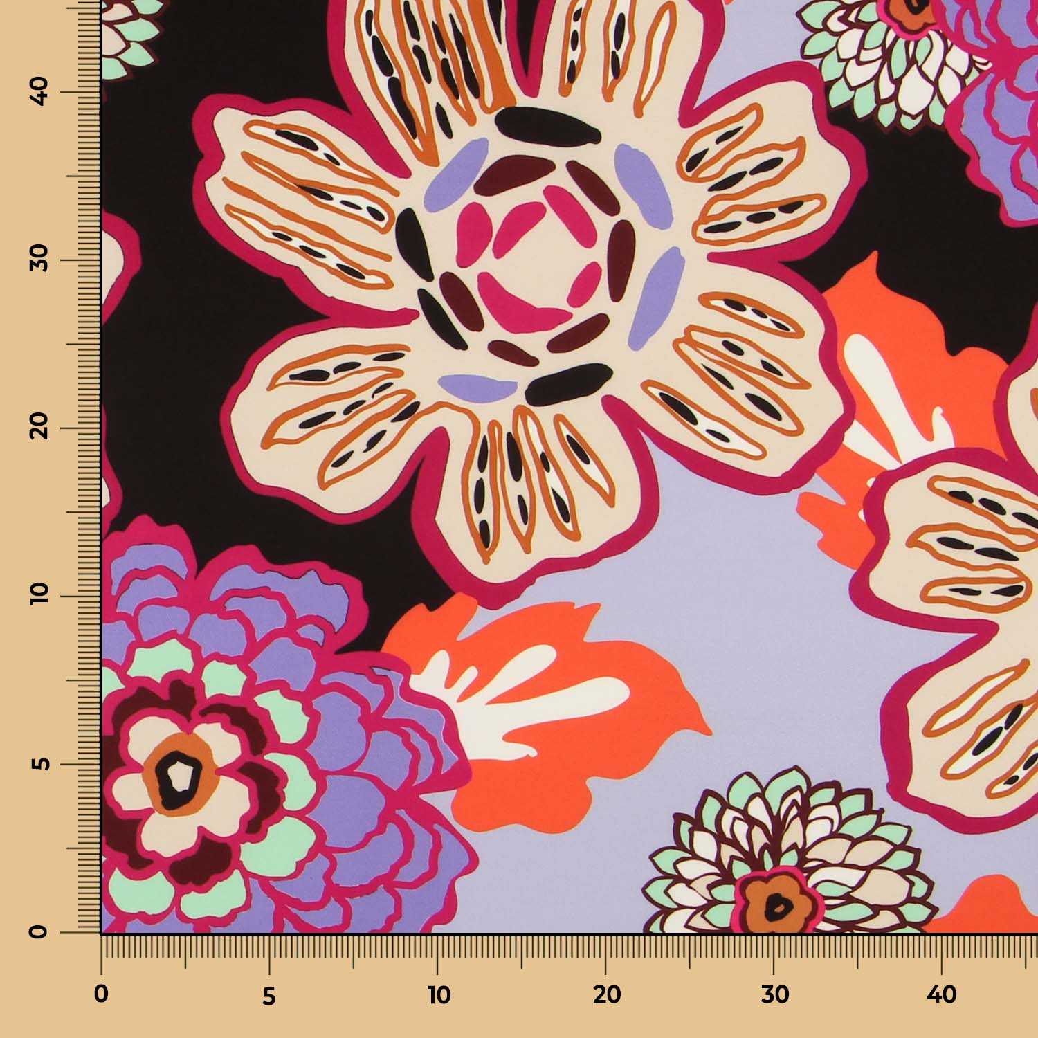 Sergé Bi-élastique Lila Fleurs Rétro - Ribes y Casals