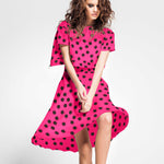 Sergé Bi-élastique Pois Fuchsia - Ribes y Casals