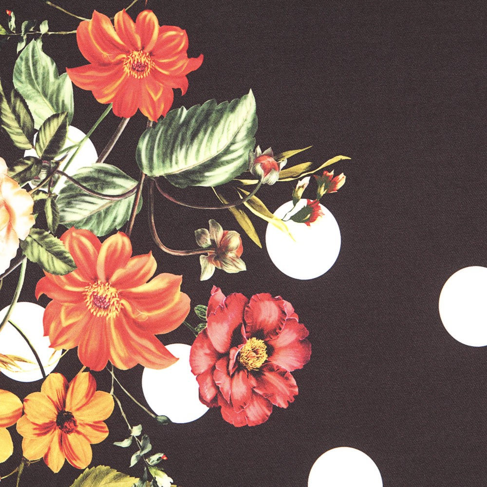 Sergé Stretch Fleurs y Pois Noir - Ribes y Casals