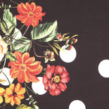 Sergé Stretch Fleurs y Pois Noir - Ribes y Casals