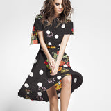 Sergé Stretch Fleurs y Pois Noir - Ribes y Casals