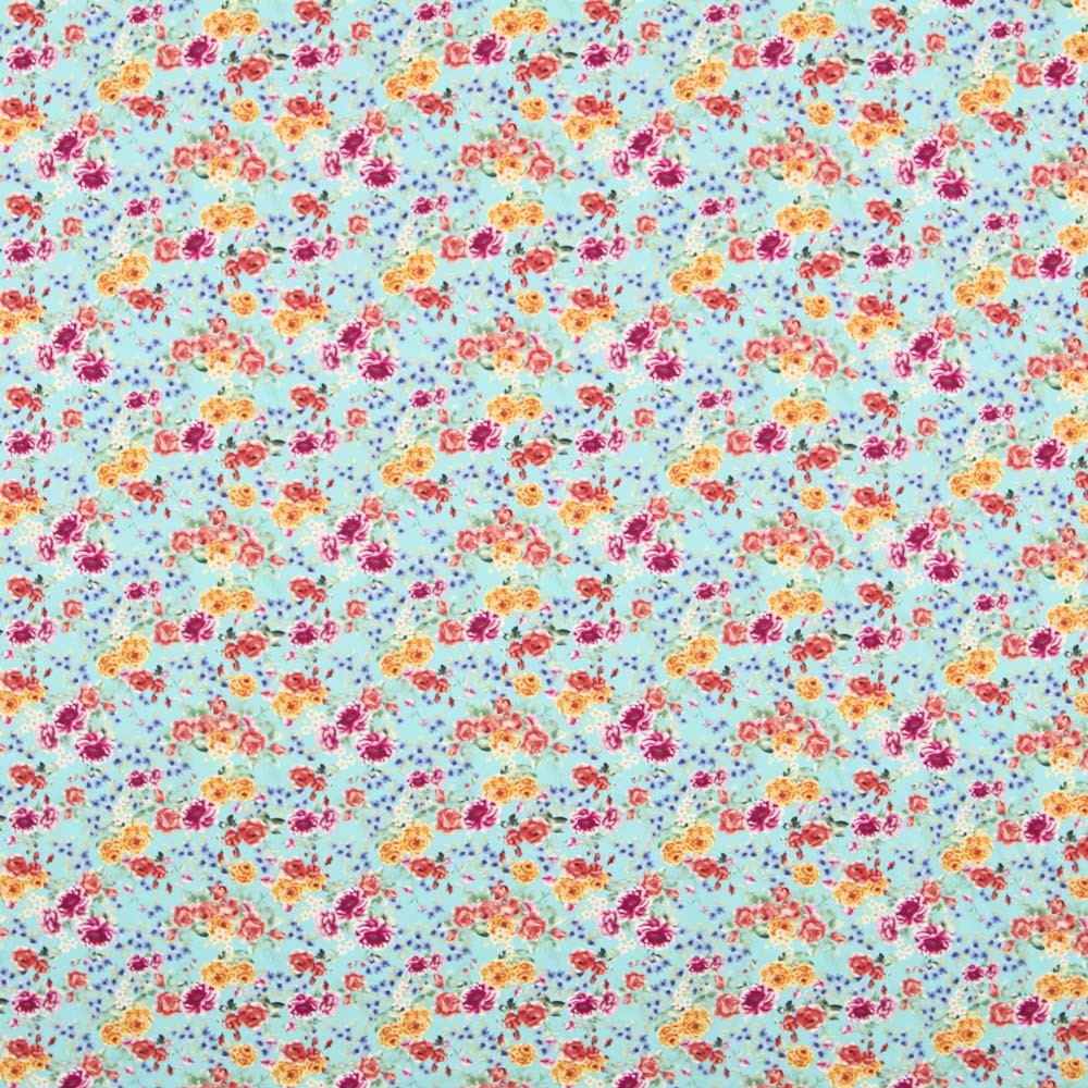 Sergé Élastique Fleuri Flamenca Aigue-marine - Ribes y Casals