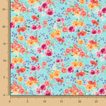 Sergé Élastique Fleuri Flamenca Aigue-marine - Ribes y Casals