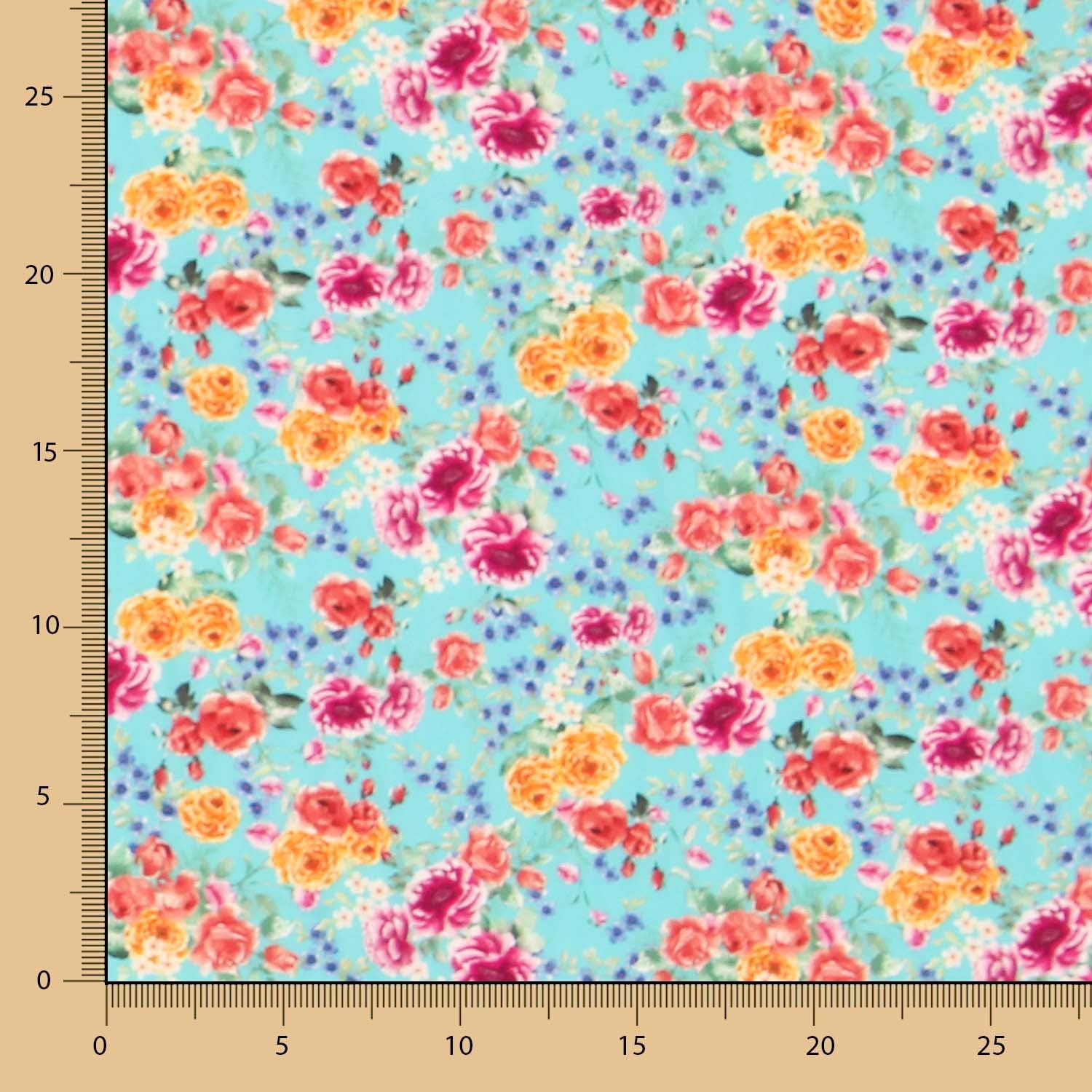 Sergé Élastique Fleuri Flamenca Aigue-marine - Ribes y Casals