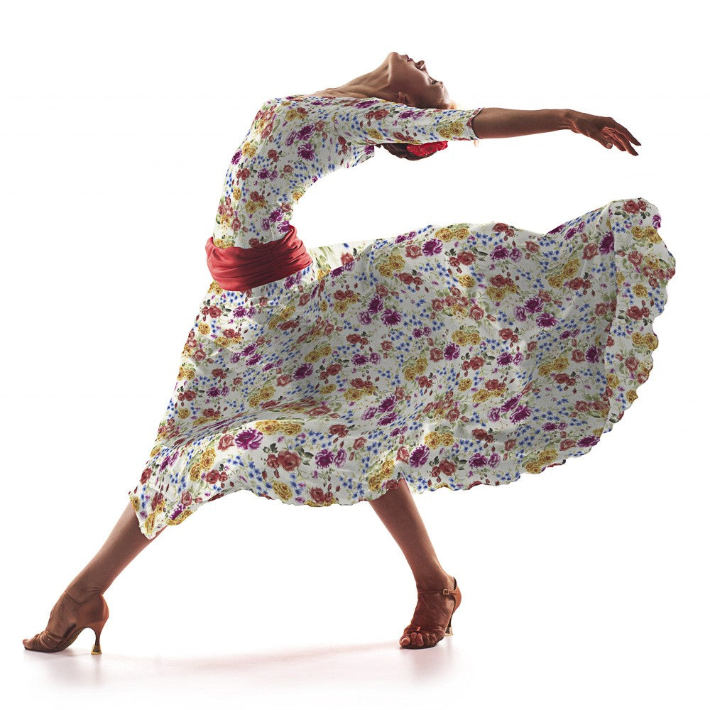 Sergé Élastique Fleuri Flamenca Écru - Ribes y Casals