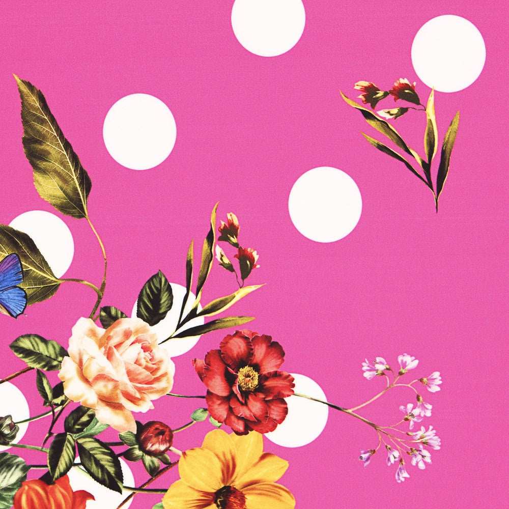 Sergé Stretch Fleurs y Pois  Rose - Ribes y Casals