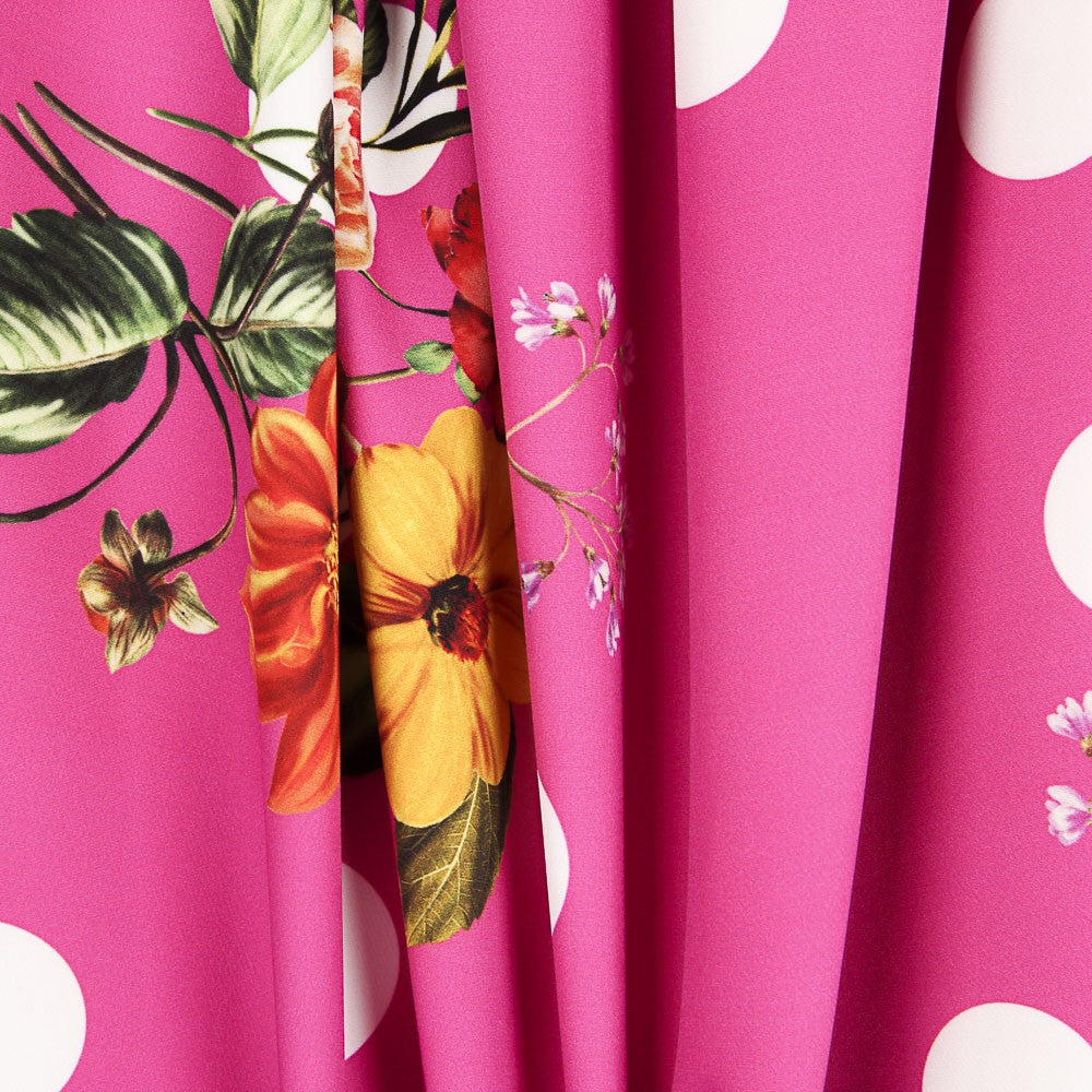 Sergé Stretch Fleurs y Pois  Rose - Ribes y Casals