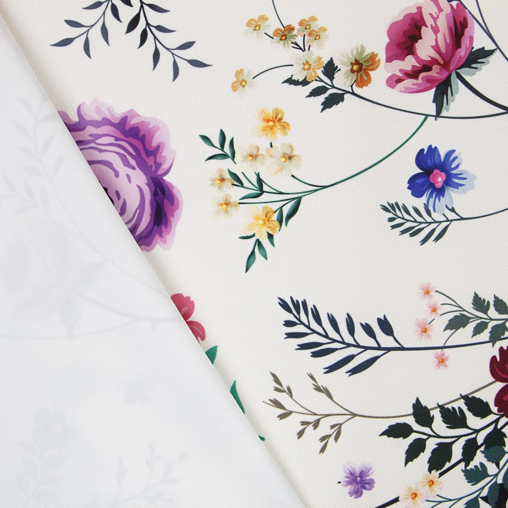 Sergé Stretch Fleuri Manille Écru - Ribes y Casals