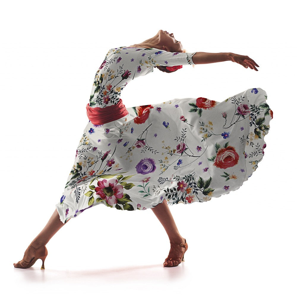 Sergé Stretch Fleuri Manille Écru - Ribes y Casals