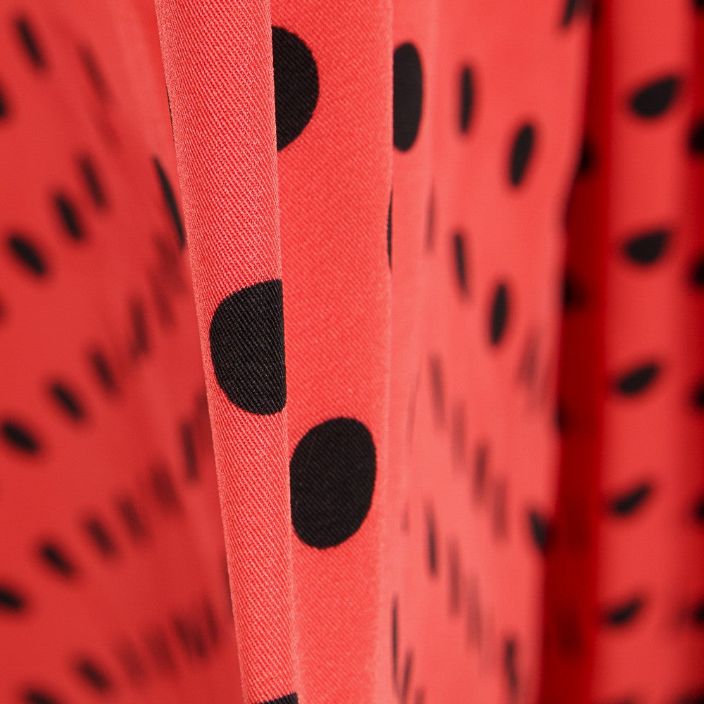 Sergé Élastique Corail Pois Noir - Ribes y Casals