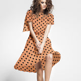 Sergé Élastique Pois Noir Mandarine - Ribes y Casals