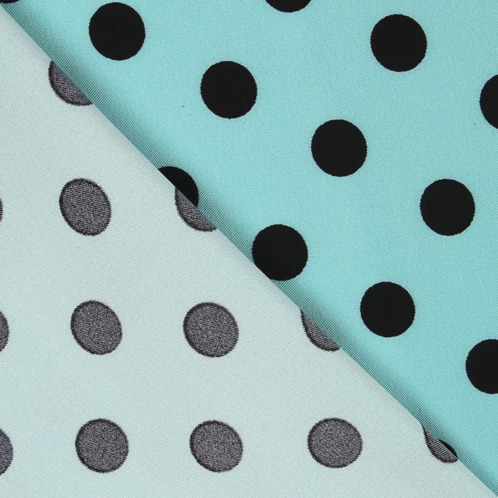 Twill Élastique Pois Noir Turquoise - Ribes y Casals
