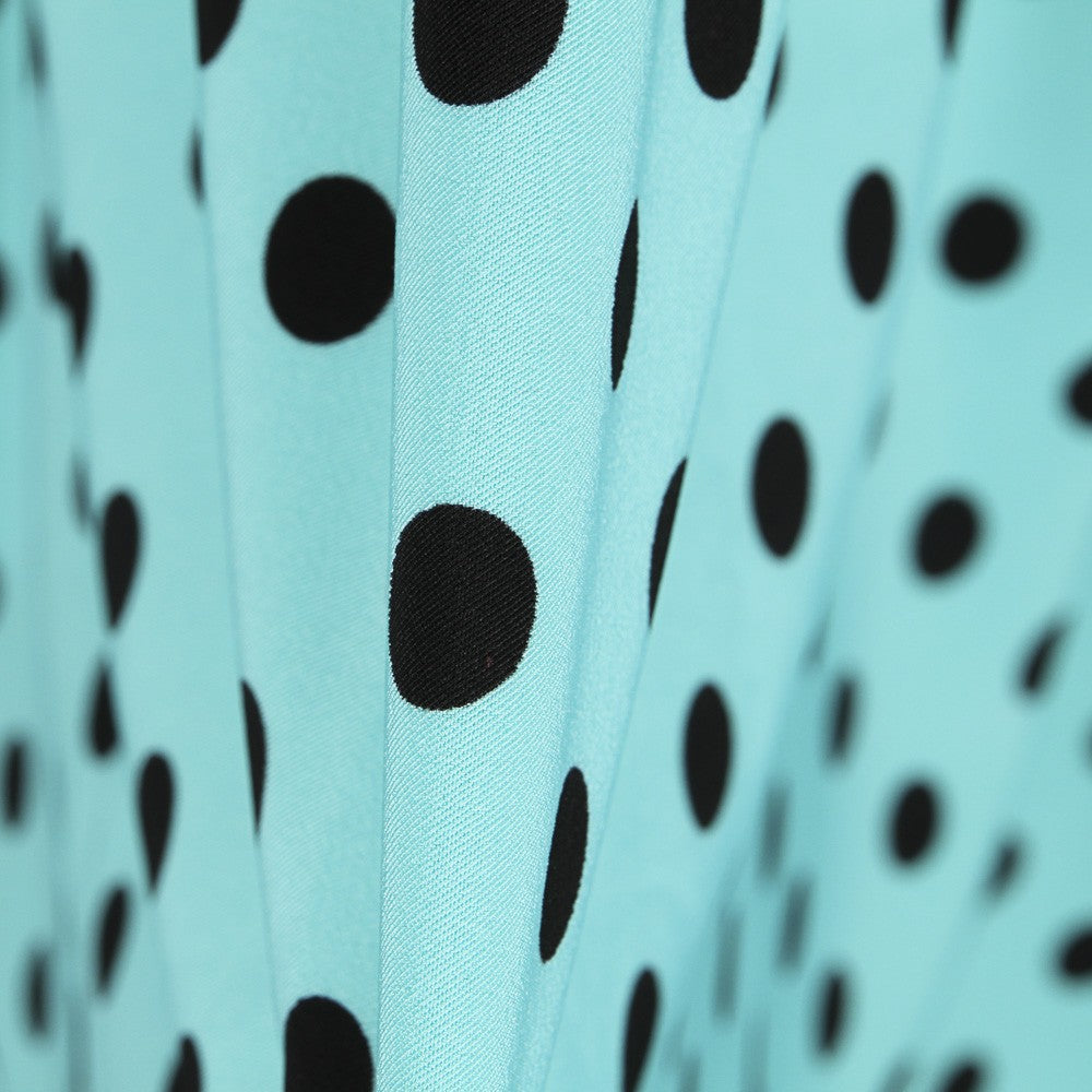 Twill Élastique Pois Noir Turquoise - Ribes y Casals