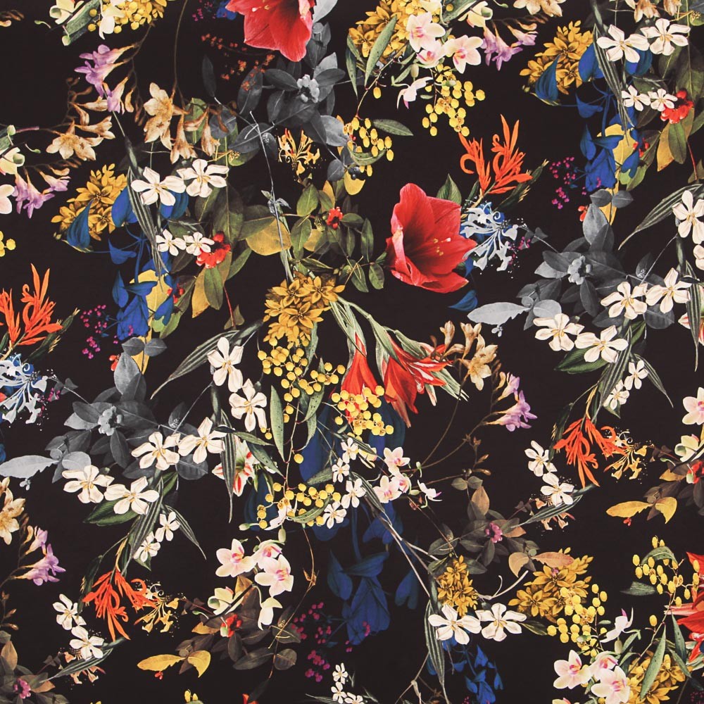 Sergé Stretch Fleurs Sauvages Noir - Ribes y Casals