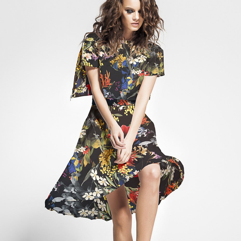 Sergé Stretch Fleurs Sauvages Noir - Ribes y Casals