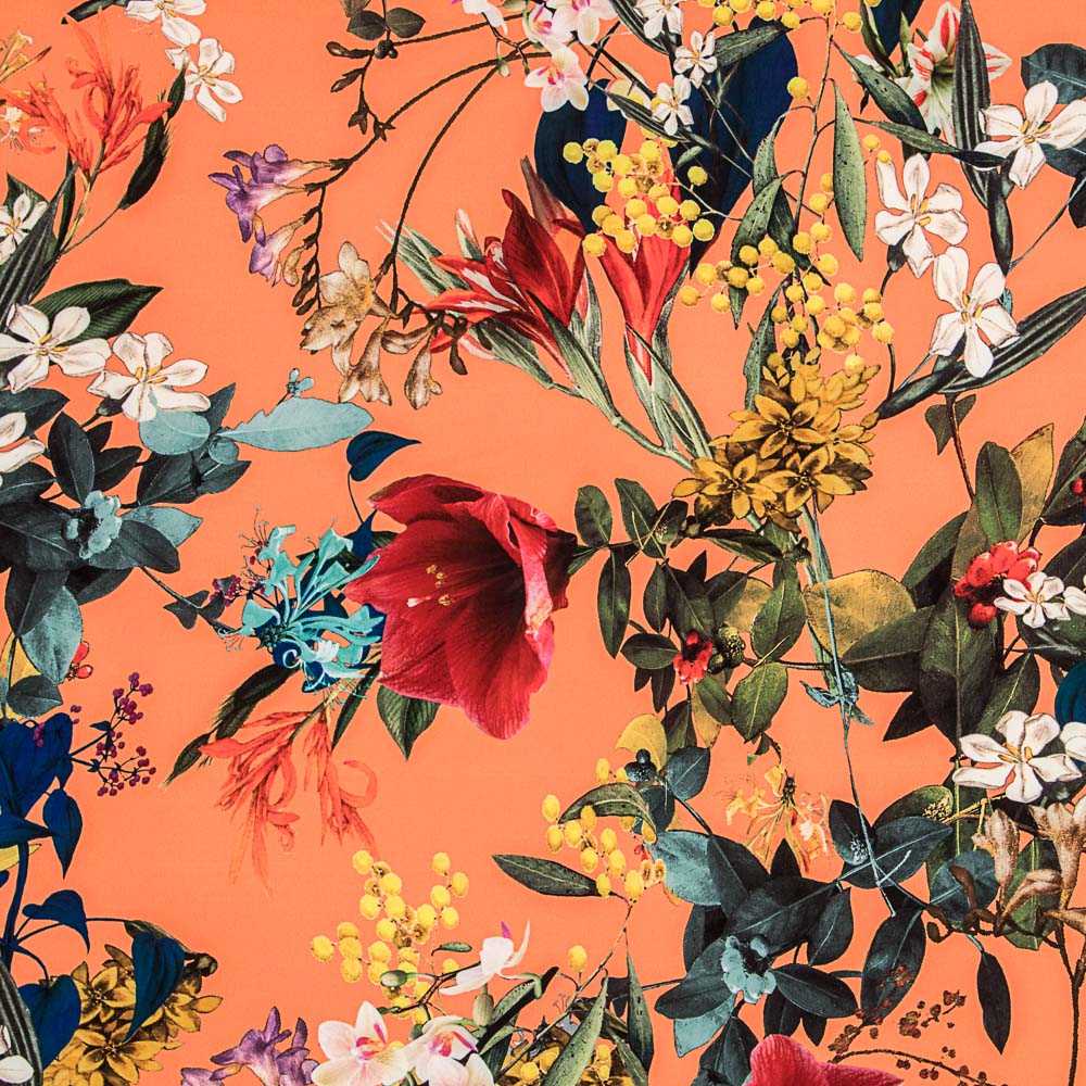 Sergé Stretch Fleurs Sauvages Mandarine - Ribes y Casals