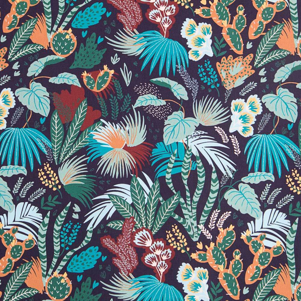 Sergé Oeko-Tex Jardin Tropical Bleu - Ribes y Casals