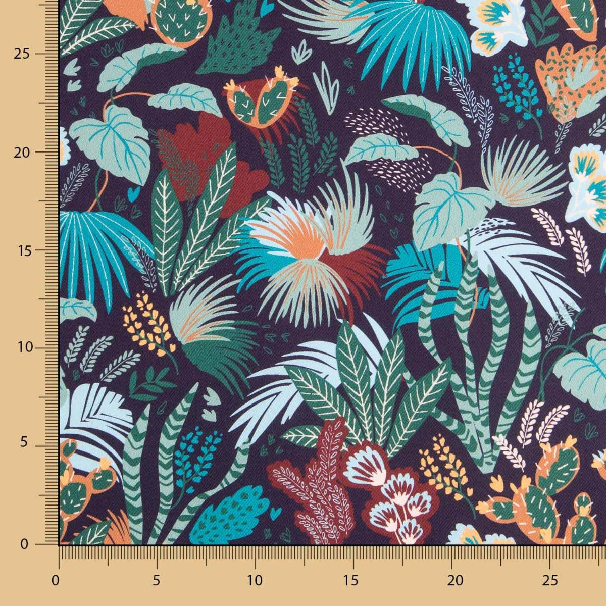 Sergé Oeko-Tex Jardin Tropical Bleu - Ribes y Casals