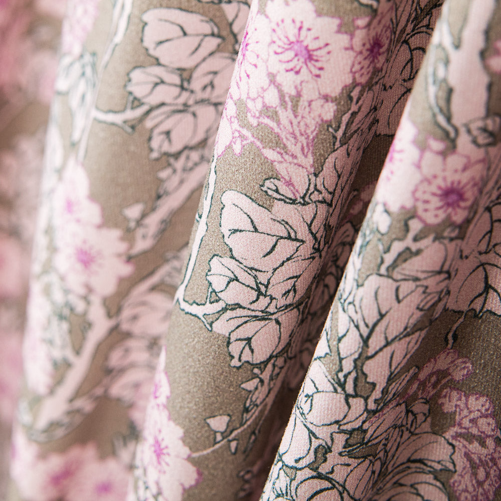 Sergé Spandex Floral Rose - Ribes y Casals