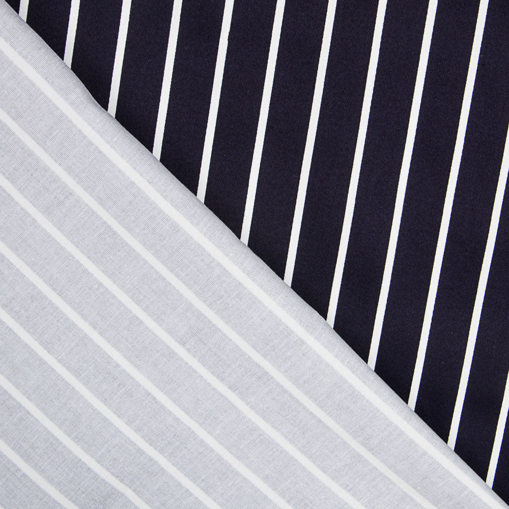 Satin Coton Stretch Rayé Marine - Ribes y Casals