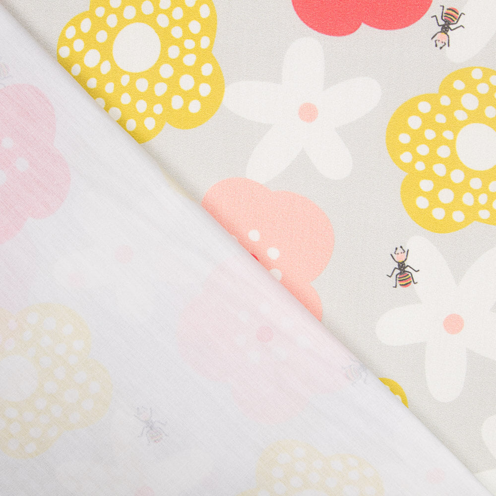 Satin Coton Fleural Gris - Ribes y Casals