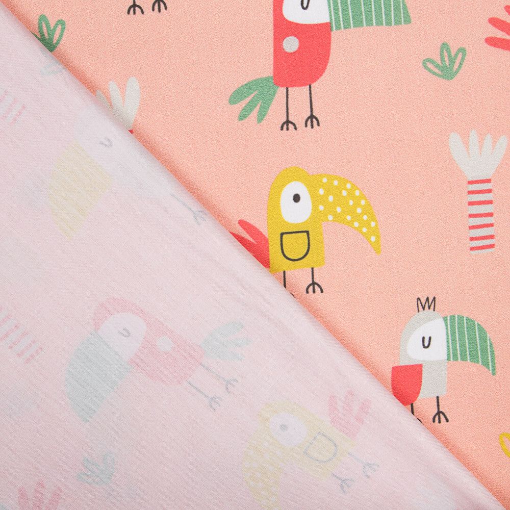 Satin Coton Oiseaux Saumon - Ribes y Casals