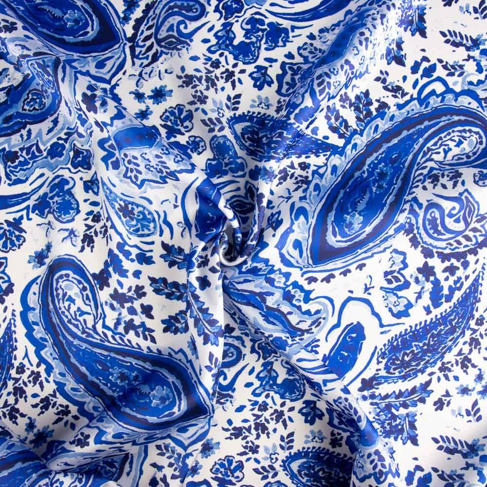 Satin imprimé cachemire bleu - Ribes y Casals