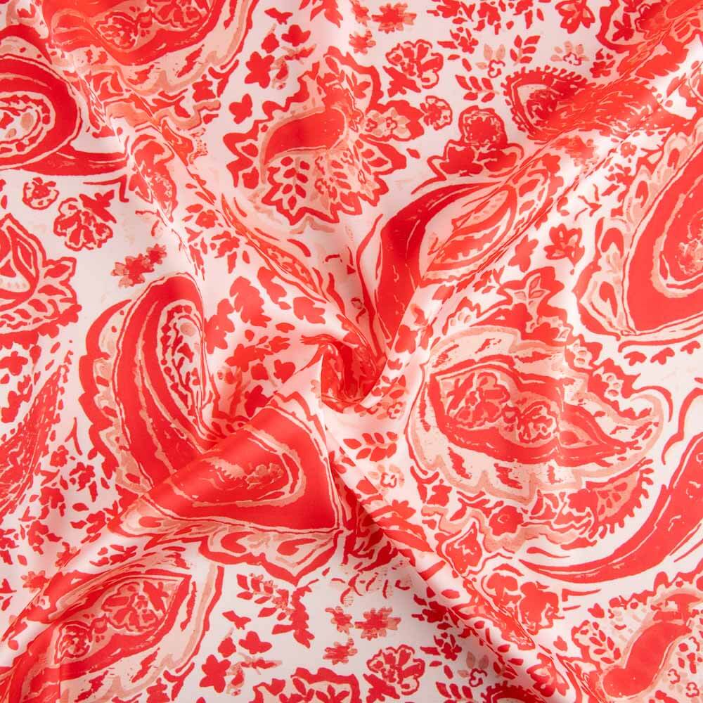 Satin imprimé cachemire corail - Ribes y Casals