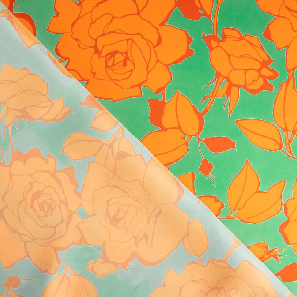 Satin imprimé fleur de Caipi orange - Ribes y Casals
