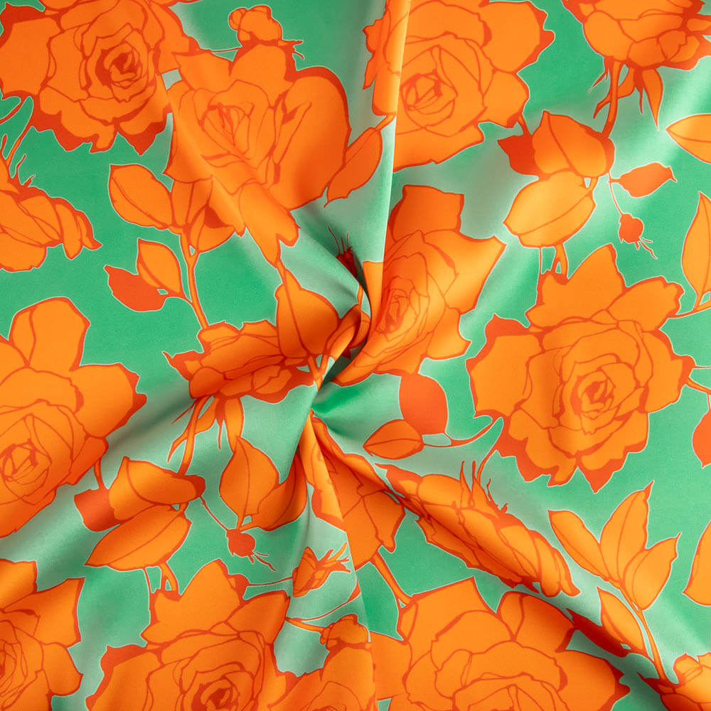 Satin imprimé fleur de Caipi orange - Ribes y Casals
