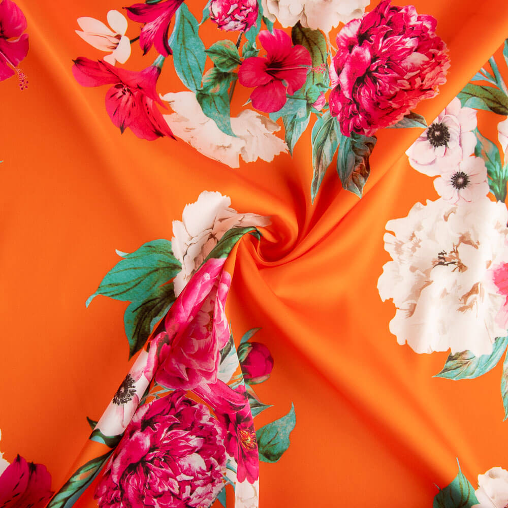 Satin imprimé cretonne orange - Ribes y Casals