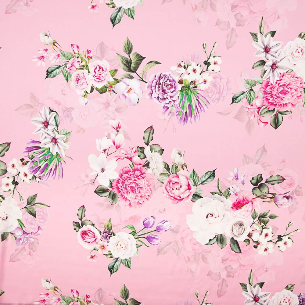 Satin Cretonne Imprimé Rose Vif - Ribes y Casals