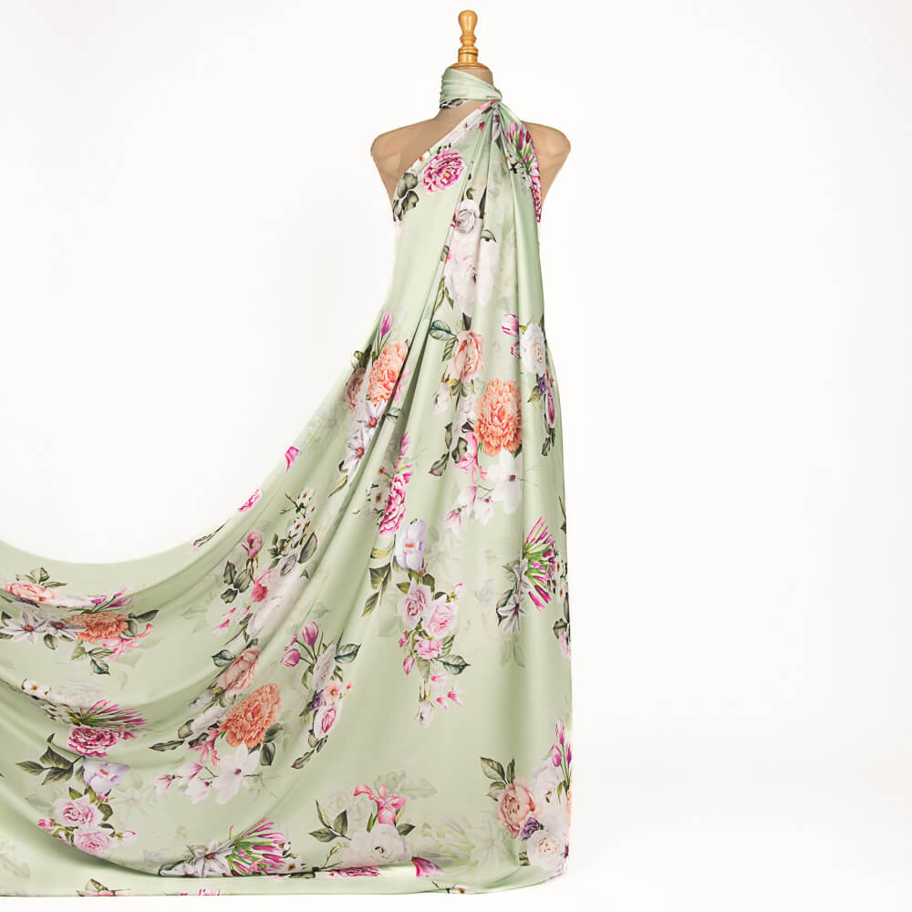 Satin Cretonne Imprimé Vert Jade - Ribes y Casals