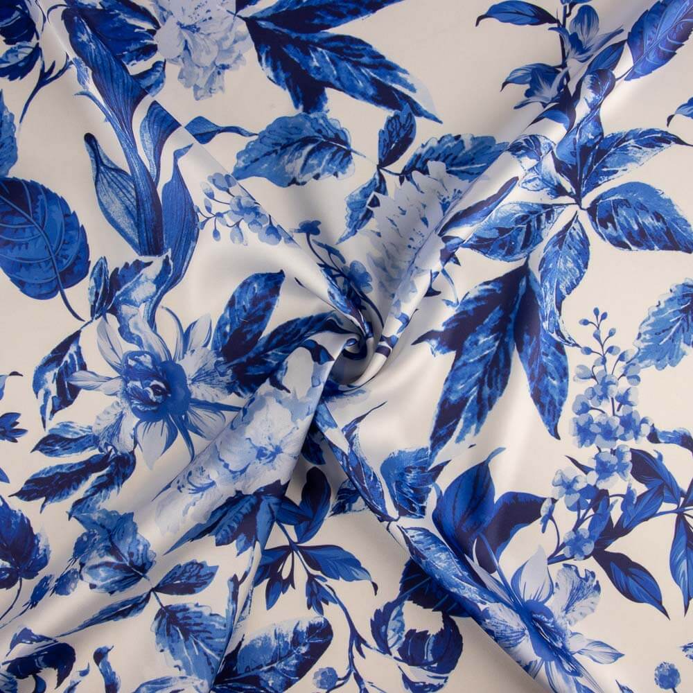 Satin imprimé floral bleu - Ribes y Casals