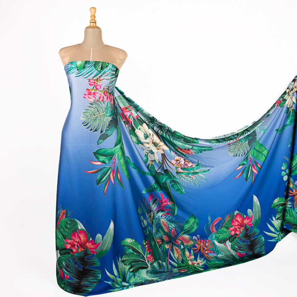 Jungle imprimé satin bleu sarcelle - Ribes y Casals