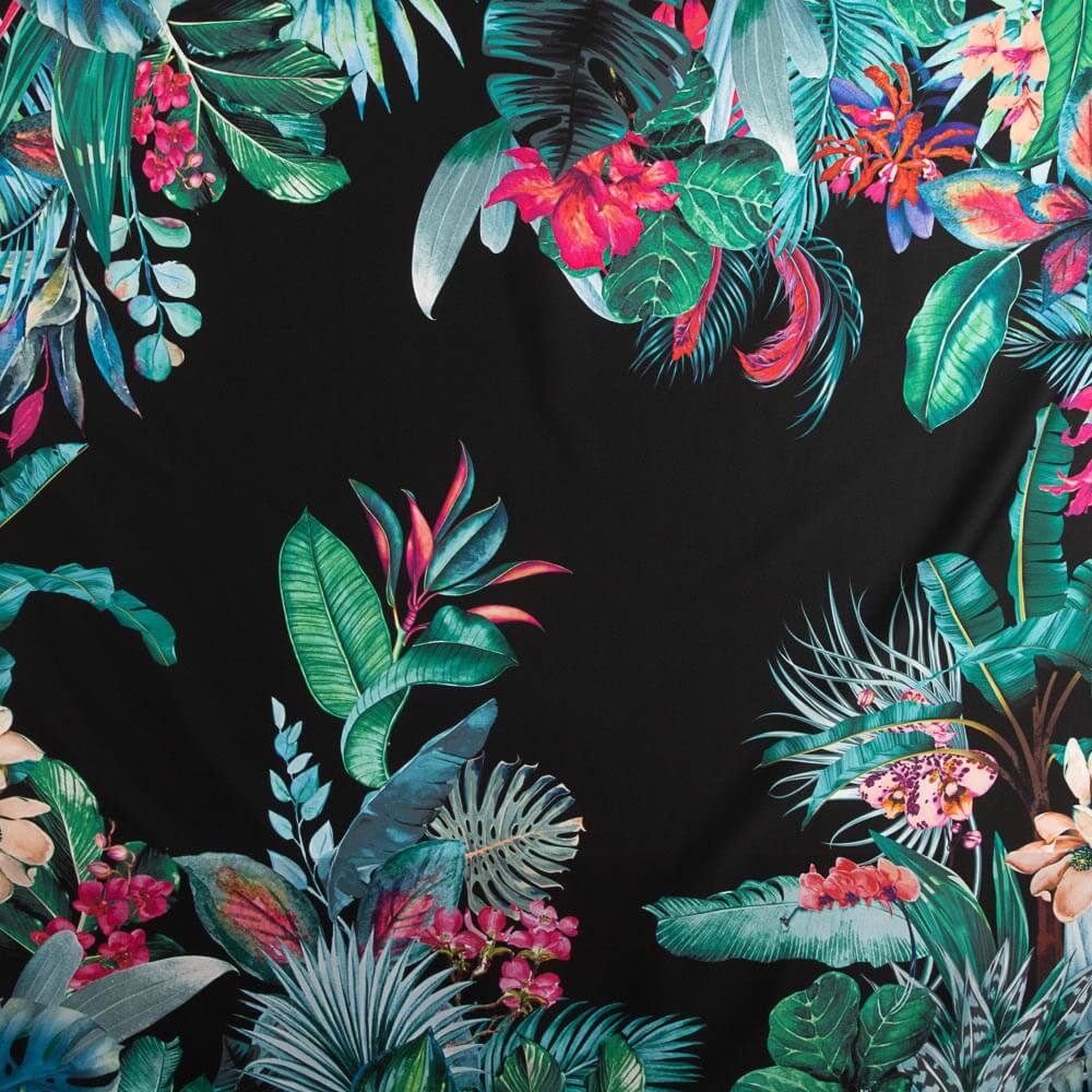 Satin imprimé jungle noir - Ribes y Casals