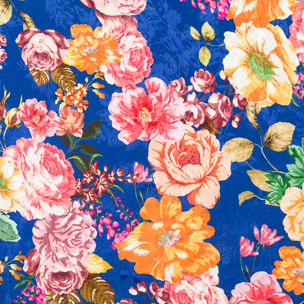 Satin Jacquard Floral Bleu - Ribes y Casals