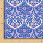 Tissu de satin de polyester imprimé à motifs floraux et géométriques lilas - Ribes y Casals
