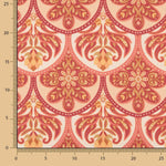 Tissu de satin de polyester imprimé à motifs floraux et géométriques rouges - Ribes y Casals