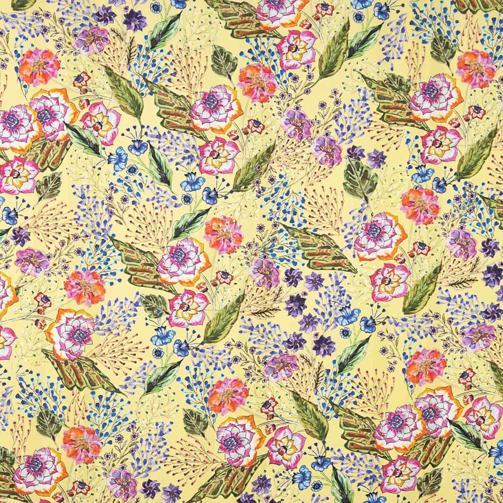 Satin Polyester Fleuri Jaune - Ribes y Casals