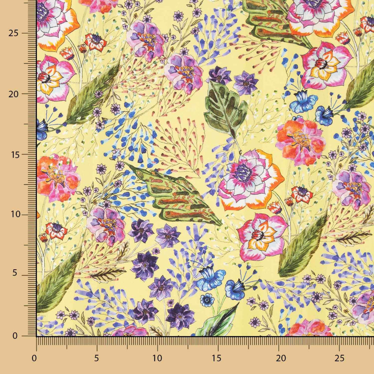 Satin Polyester Fleuri Jaune - Ribes y Casals