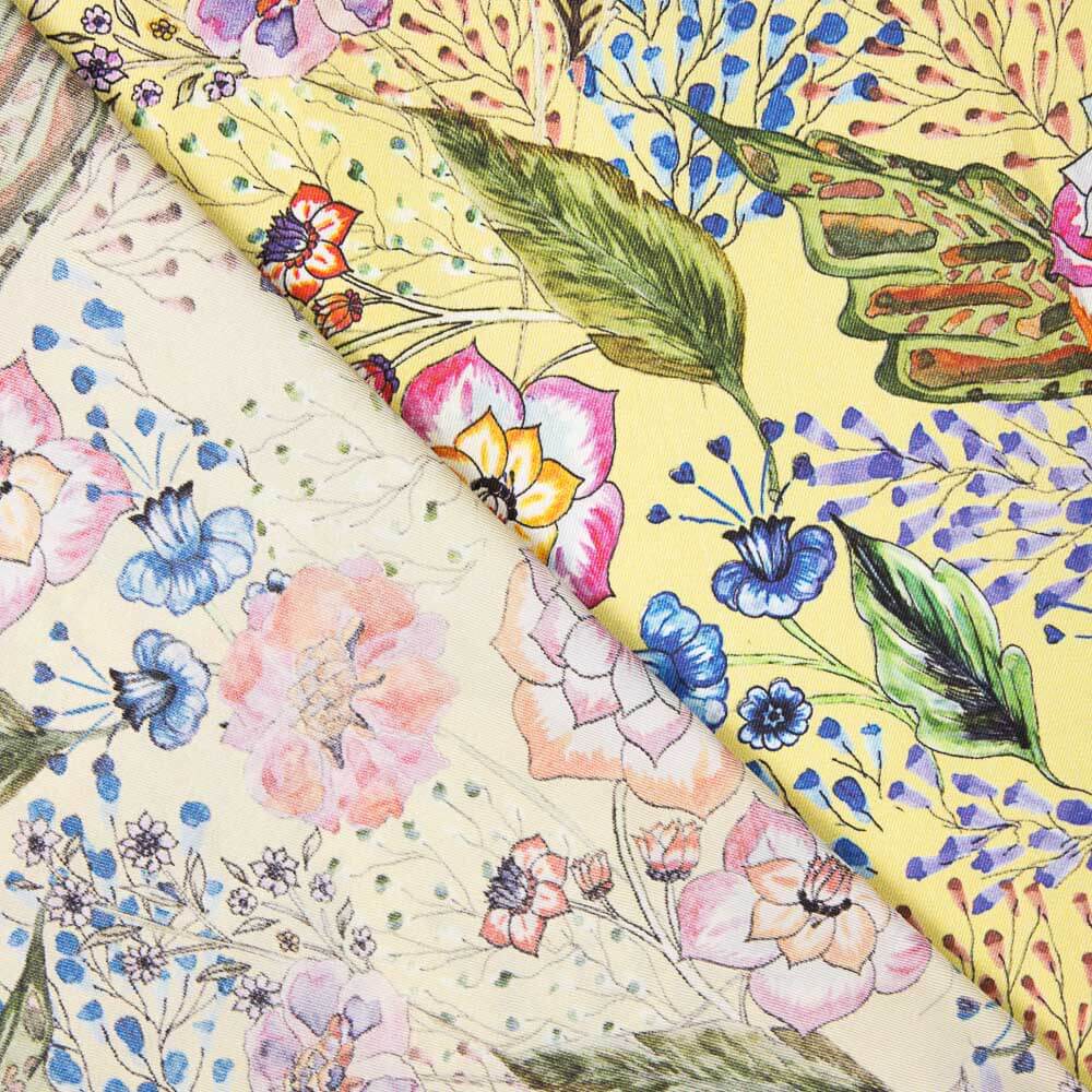 Satin Polyester Fleuri Jaune - Ribes y Casals