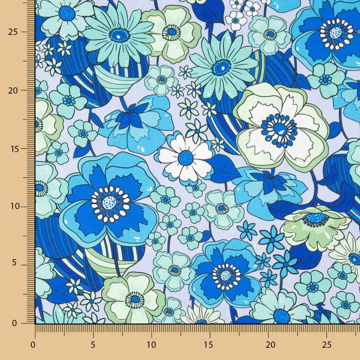 Satin Polyester Fleuri Bleu - Ribes y Casals