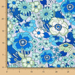 Satin Polyester Fleuri Bleu - Ribes y Casals