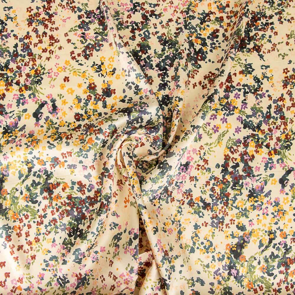 Satin Floral Beige Polyester - Ribes y Casals