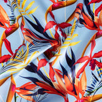 Tissu Satin Soie Naturel  Fleurs Bleu - Ribes y Casals