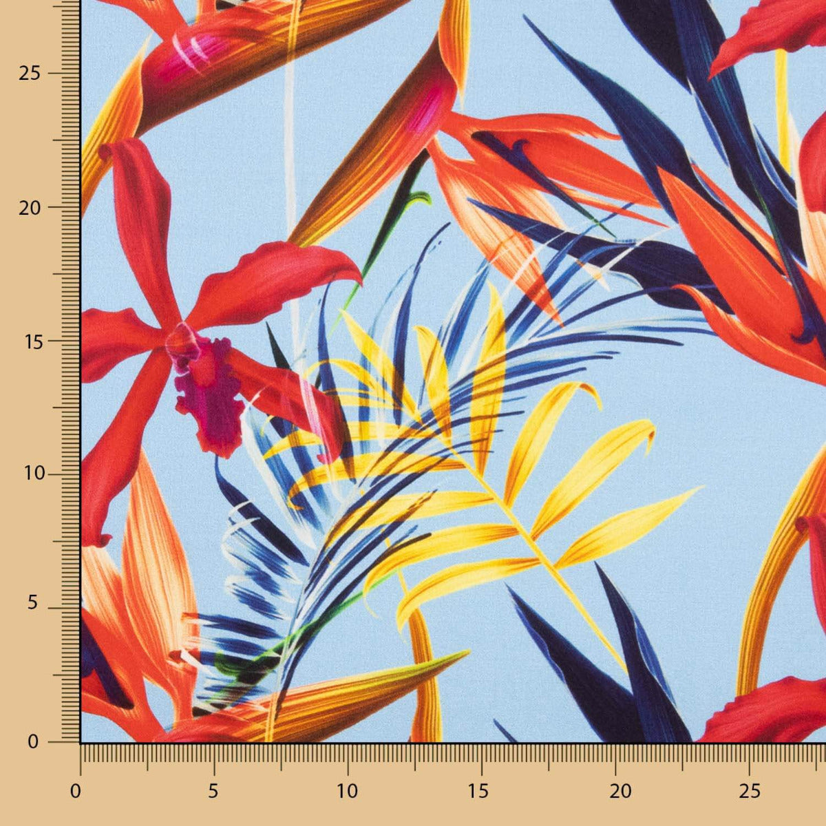 Tissu Satin Soie Naturel  Fleurs Bleu - Ribes y Casals