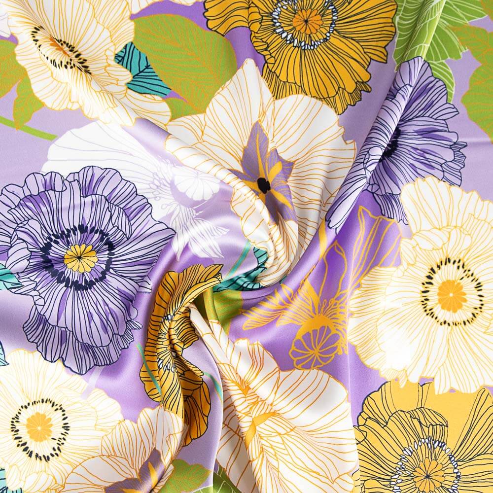Satin Spandex Fleur Rétro Maxi Lilas - Ribes y Casals