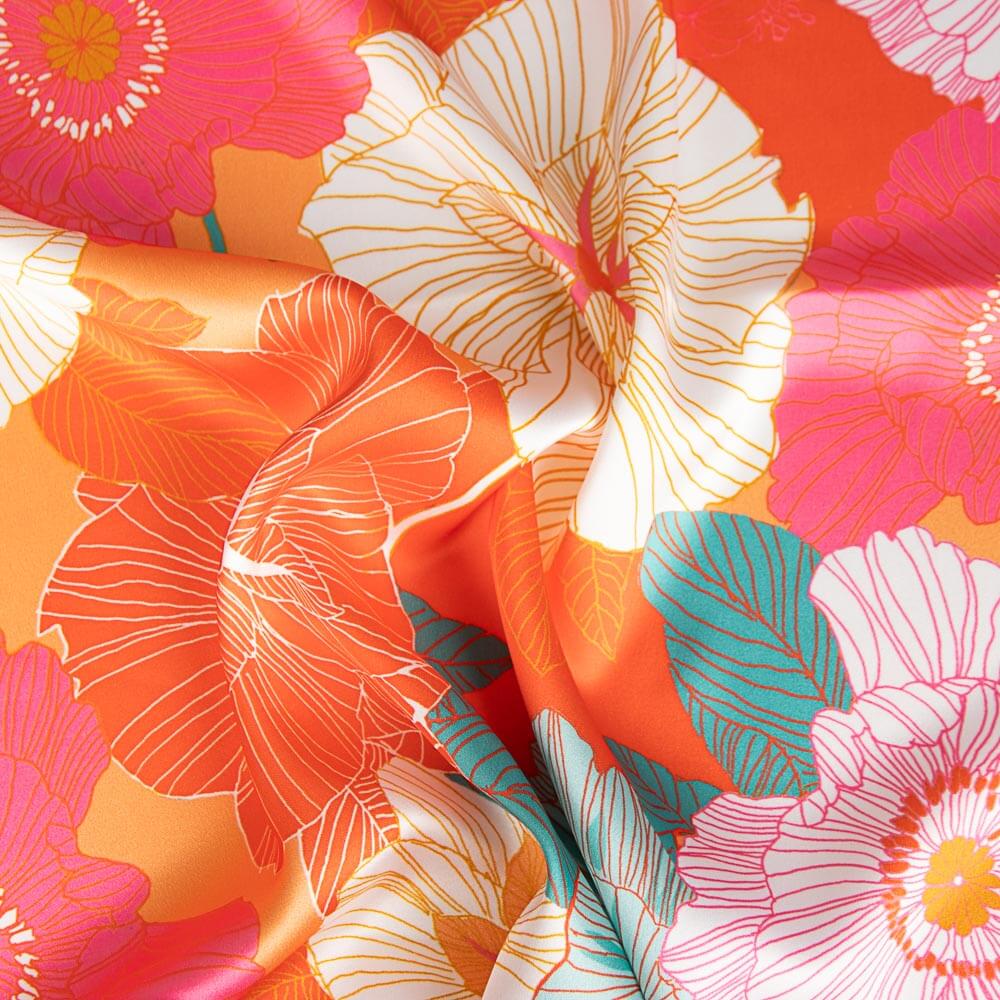 Satin Spandex Fleur Rétro Maxi Orange - Ribes y Casals