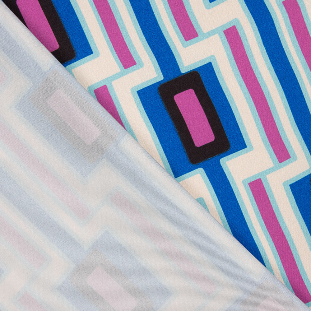 Satin Spandex Géométrique Bleu - Ribes y Casals